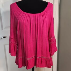 JohnPaulRichard Bright Pink Boho Peasant Tunic